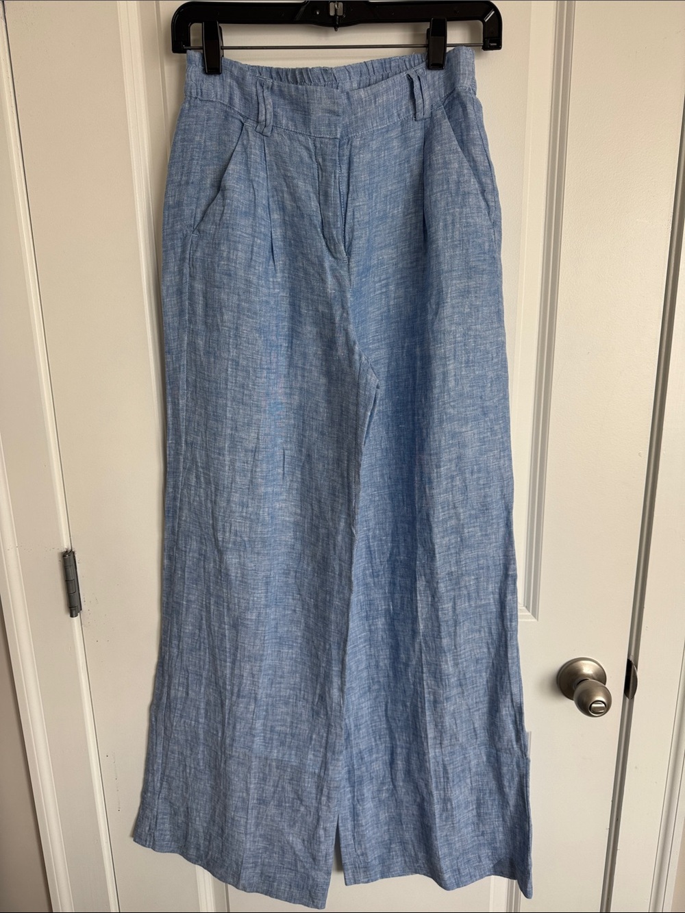 Magaschoni Blue Linen Wide Leg Pants